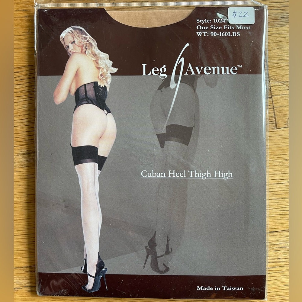 NWT- 2 pairs of thigh high nylons. With lace trim 1 pair with line up the back.